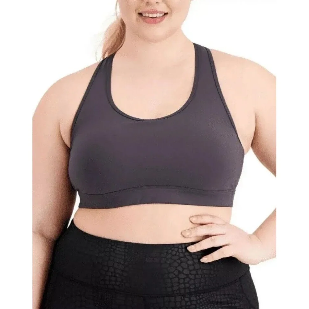 ID Ideology Women's Sport Bra Plus Size Medium Impact  Deep Charcoal Gray 2X
